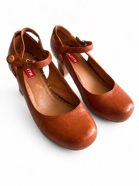 GAZITH Cognac Leather Mary Jane Heels Retro Artisan Pumps 39